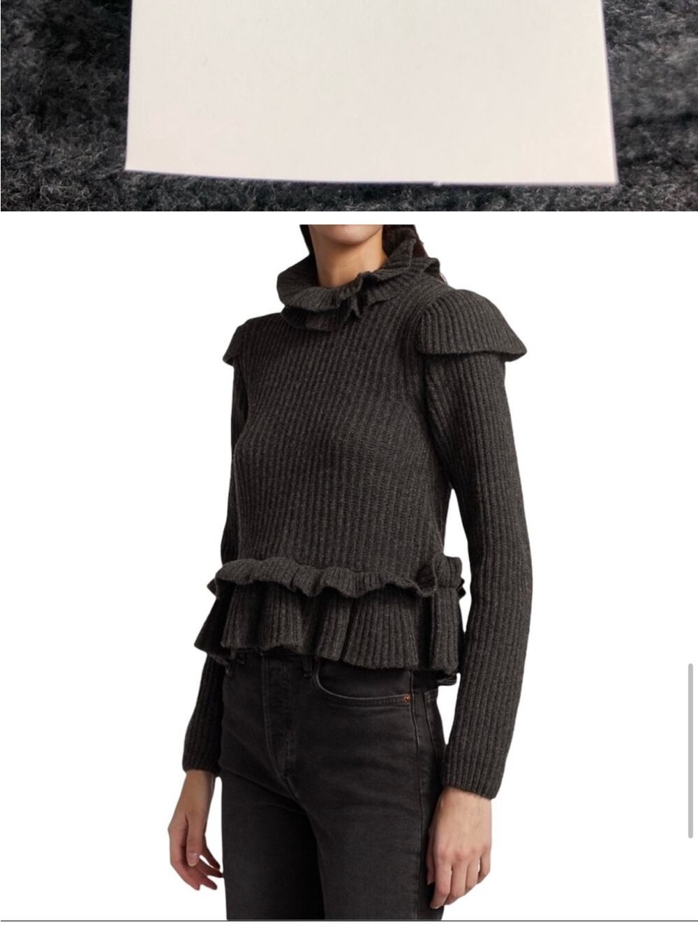 Ganni Phantom Ruffled Rib-Knit Sweater - Charcoal